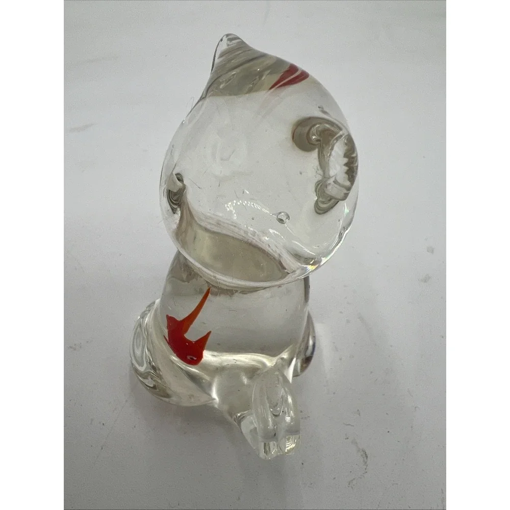 Art Glass Paperweight Cat That Swallowed a Goldfish, Figurine. 3 Inch